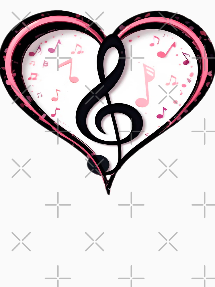 Love Harmony With Musical Heart Black Treble Clef And Vibrant Pink Notes On White Background By Kreadesignone