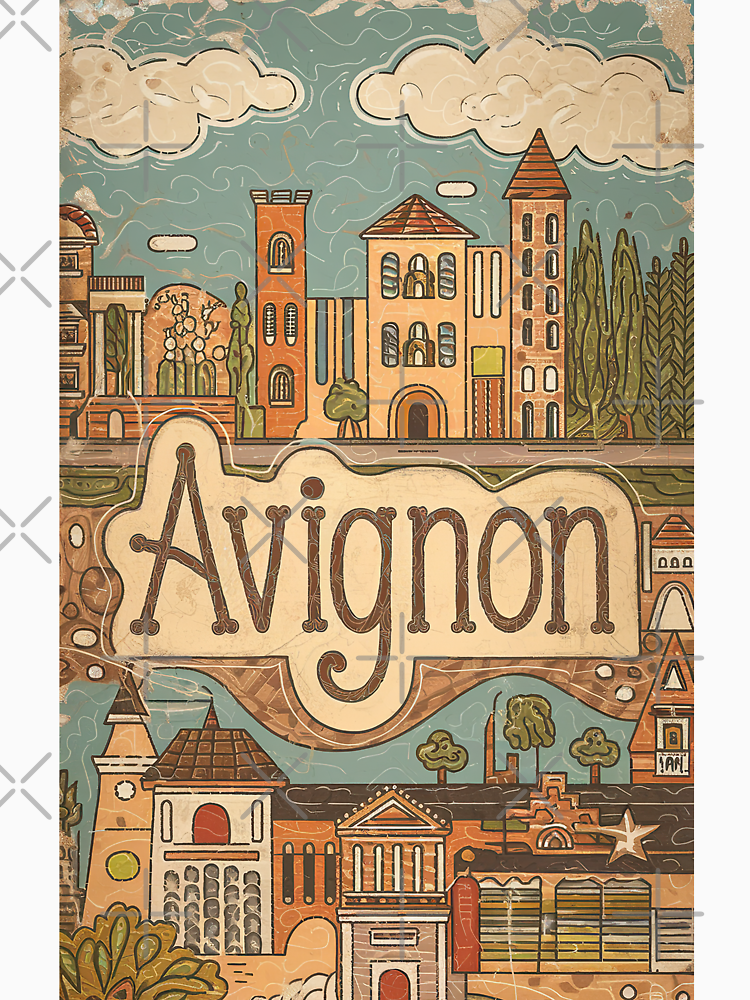 Vintage Avignon City Of France Whimsical Retro Doodle Typography Art By Edenbliss Style 3