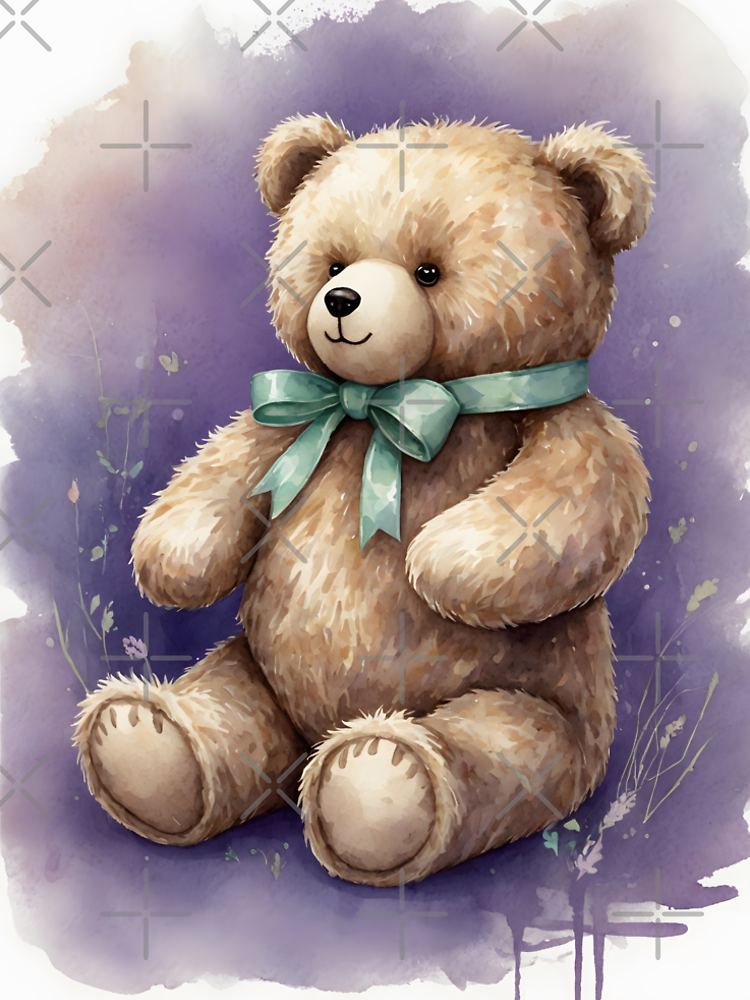 Whimsical Teddy Bear In Dreamy Watercolor Wonderland By Oconnel