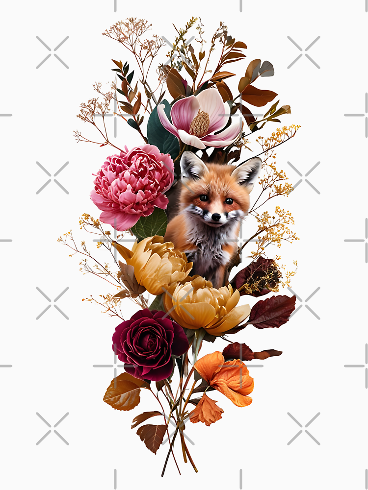 Vibrant Botanical Arrangement With Playful Fox By Monadigproducts