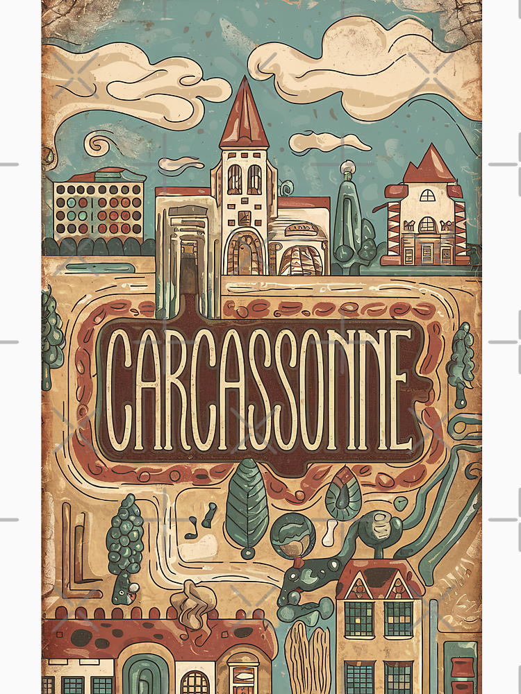 Vintage Carcassonne City Of France Whimsical Retro Doodle Typography Art By Edenbliss Style 6