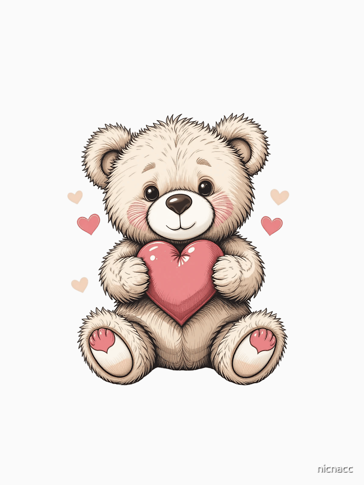 Cute And Cuddly Teddy Bear With Love Hearts By Nicnacc