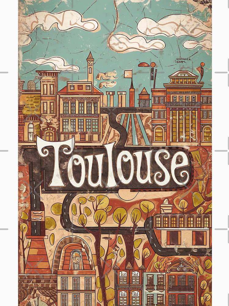 Vintage Toulouse City Of France Whimsical Retro Doodle Typography Art By Edenbliss Style 4