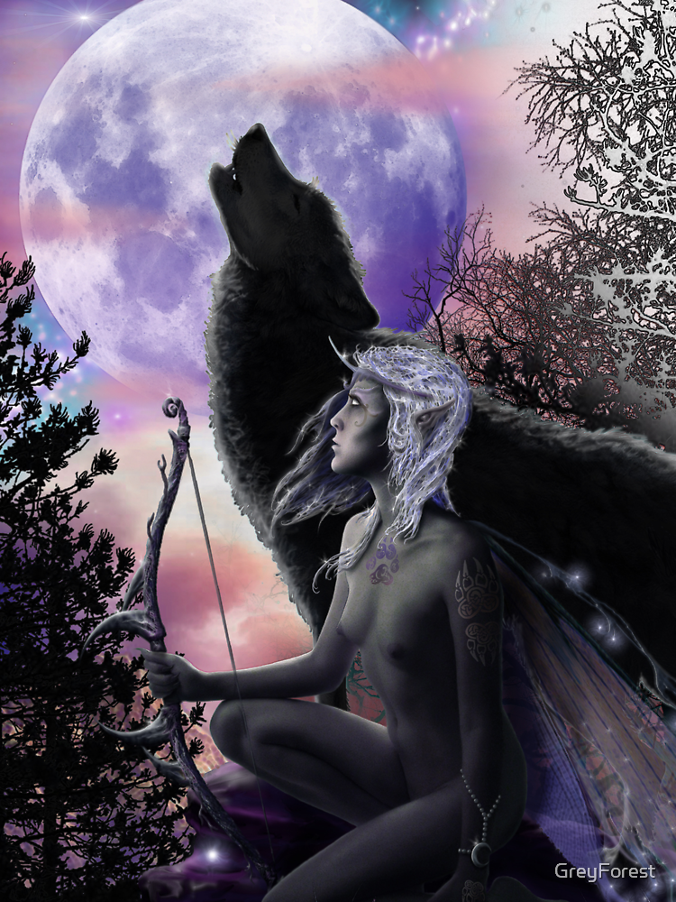 Silvermoon Wild Huntress Forest Fairy Elf Full Moon Wolf Rider By Greyforest