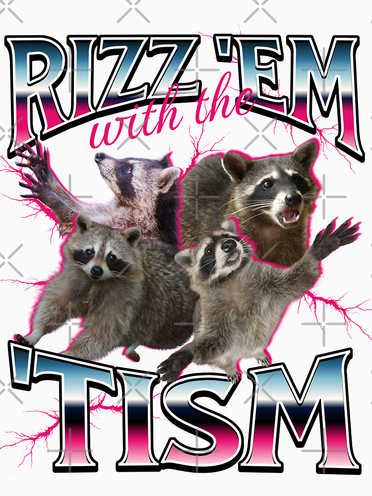 Rizz Em With The Tism Meme Funny Autism Racoon In Vintage 90S Bootleg Style By Petnamedpeeve