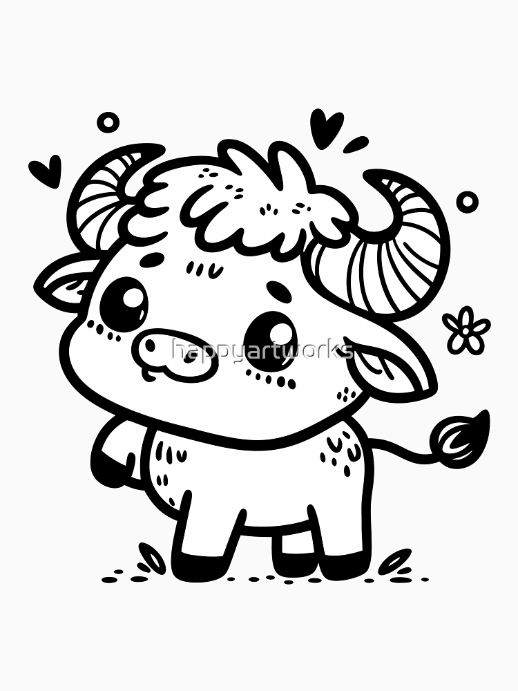 Fluffy Buffalo Baby Kawaii Farm Animal By Happyartworks