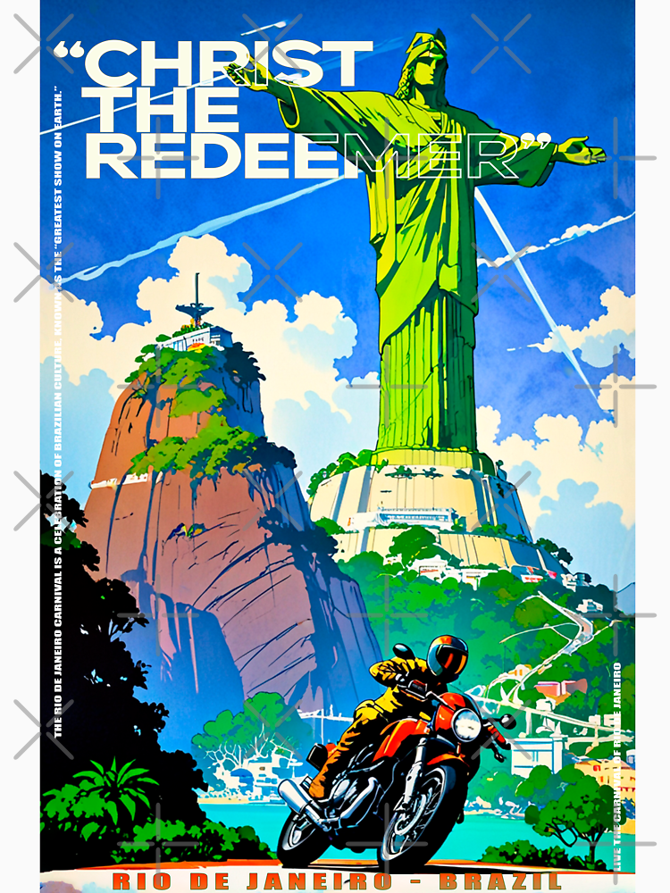 Travel By Motorcycle To Meet Christ The Redeemer Rio De Janeiro Cute Sticker Vintage Anime 80S Design By Urbantrip