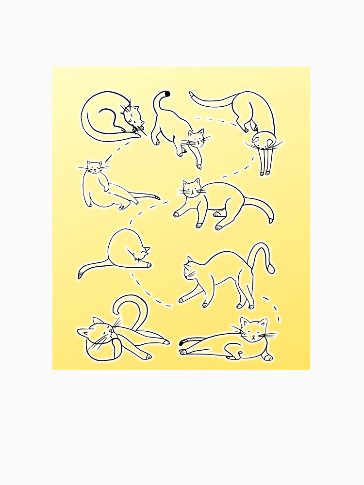 Nine Cats In Black Line Art On A Soft Yellow Background By Timelessstroke