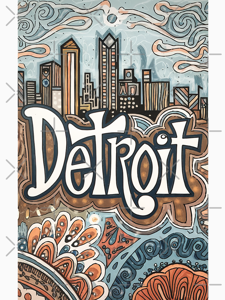 Detroit City Vintage Whimsical Retro Typography Art By Edenbliss Style 2