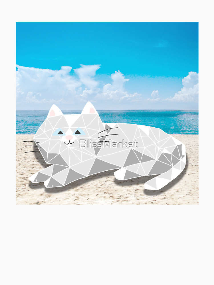 Triangle White Cat On The Beach By Blissmarket