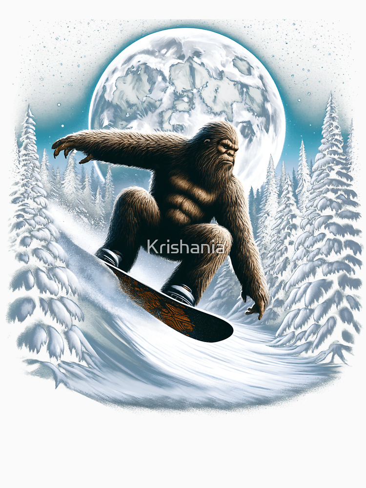 Sasquatch Bigfoot Snowboarding Full Moon Snowboard By Krishania