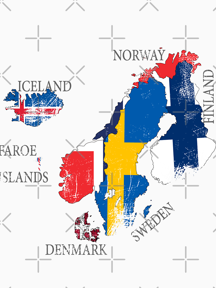 Vintage Scandinavia Flag Nordic Countries Maps Northern Europe Flags By Eddy Scru