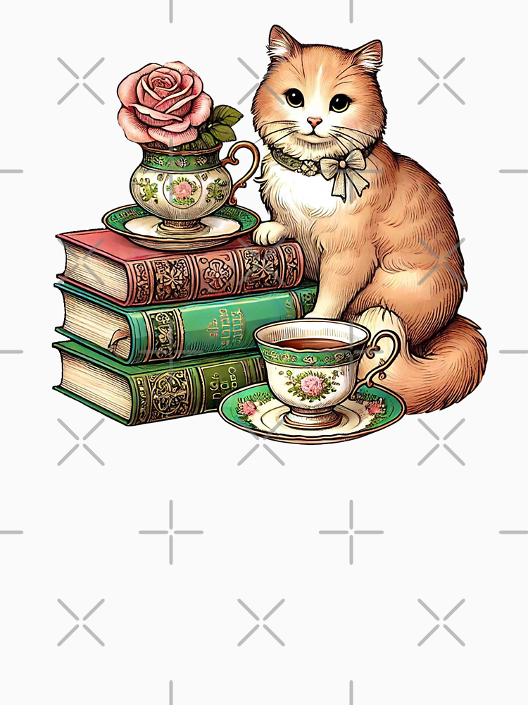 Vintage Books Tea Cat By Fineartspro Style 2