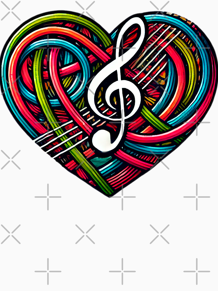 Love Harmony With Colorful Interwoven Heart White Treble Clef And Bold Abstract Lines By Kreadesignone