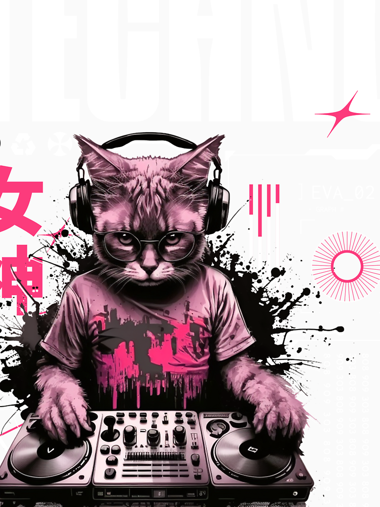 Techno Futute Cat Dj Vibes White Pink By Discothreadz