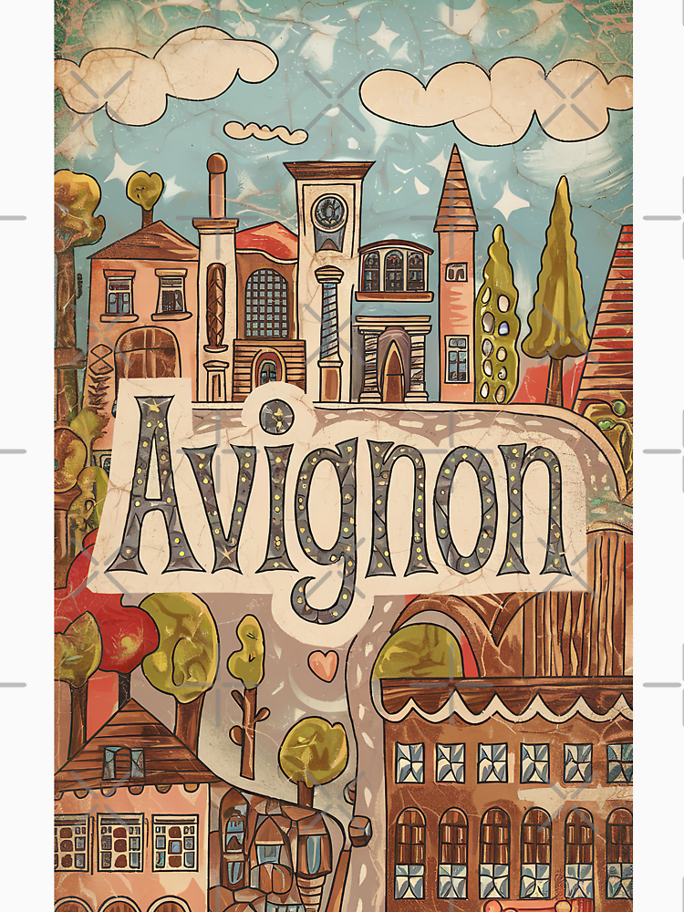 Vintage Avignon City Of France Whimsical Retro Doodle Typography Art By Edenbliss Style 2