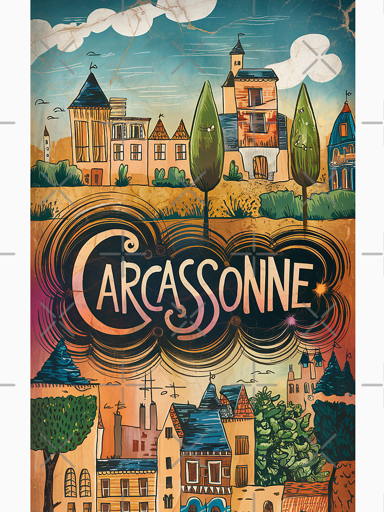 Vintage Carcassonne City Of France Whimsical Retro Doodle Typography Art By Edenbliss Style 3