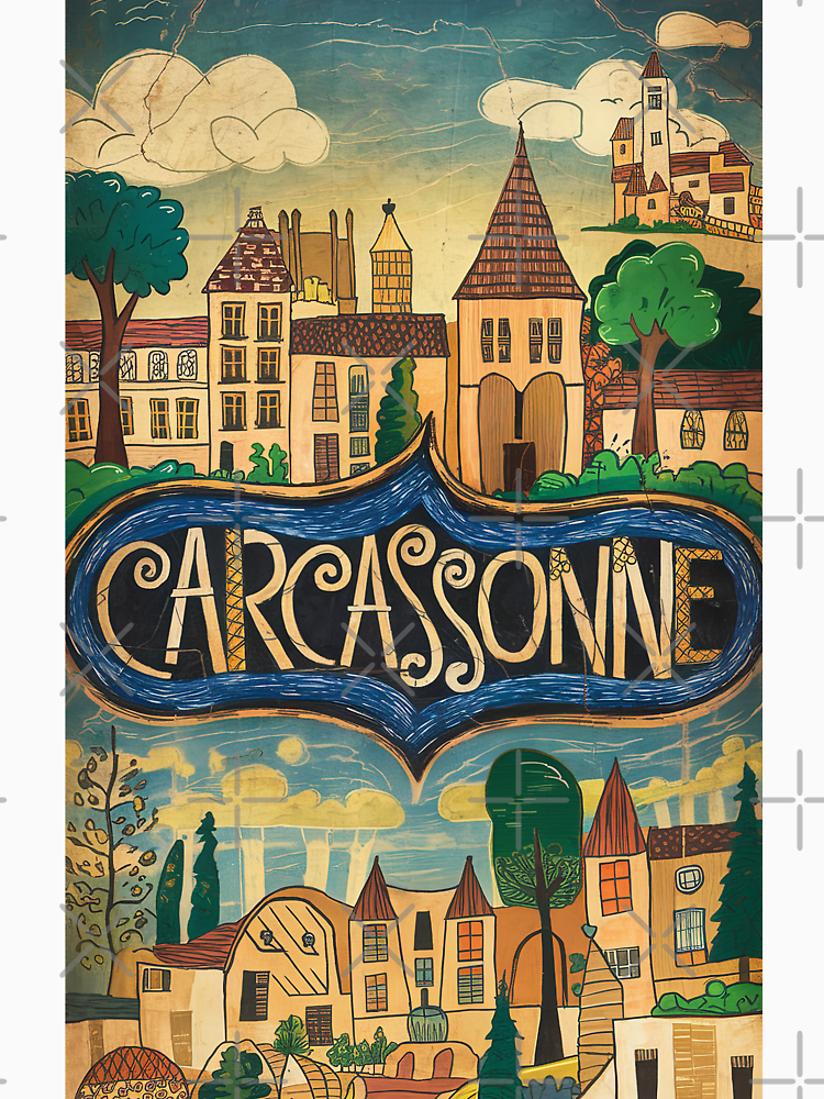 Vintage Carcassonne City Of France Whimsical Retro Doodle Typography Art By Edenbliss