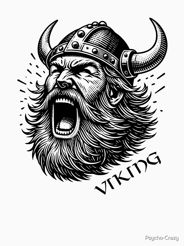 Viking Helmet With Beard Illustration Norse Mythology Art Print By Psycho Crazy