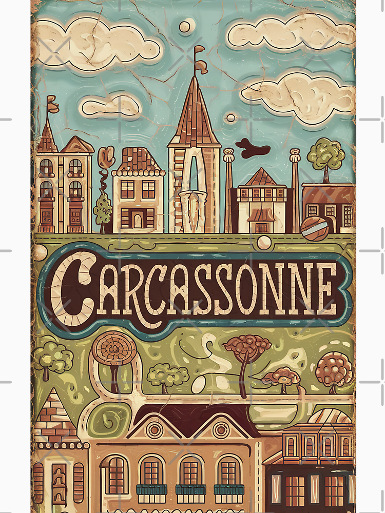 Vintage Carcassonne City Of France Whimsical Retro Doodle Typography Art By Edenbliss Style 5