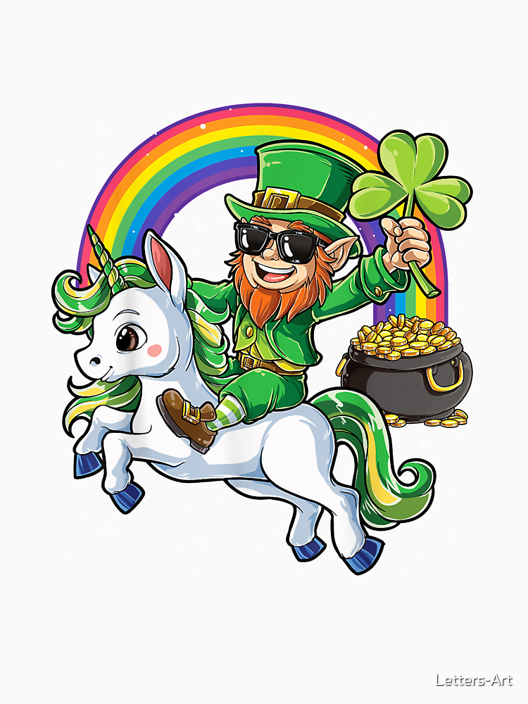 Saint Patrick S Day Rainbow Leprechaun Riding Unicorn By Letters Art