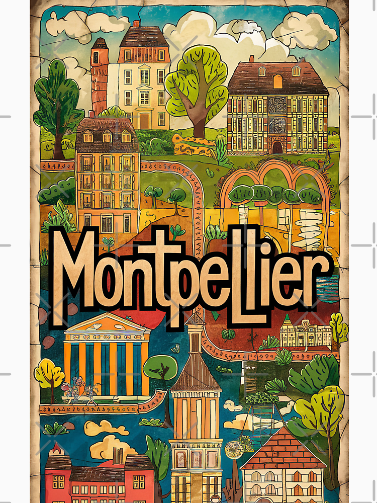 Vintage Montpellier City Of France Whimsical Retro Doodle Typography Art By Edenbliss Style 3