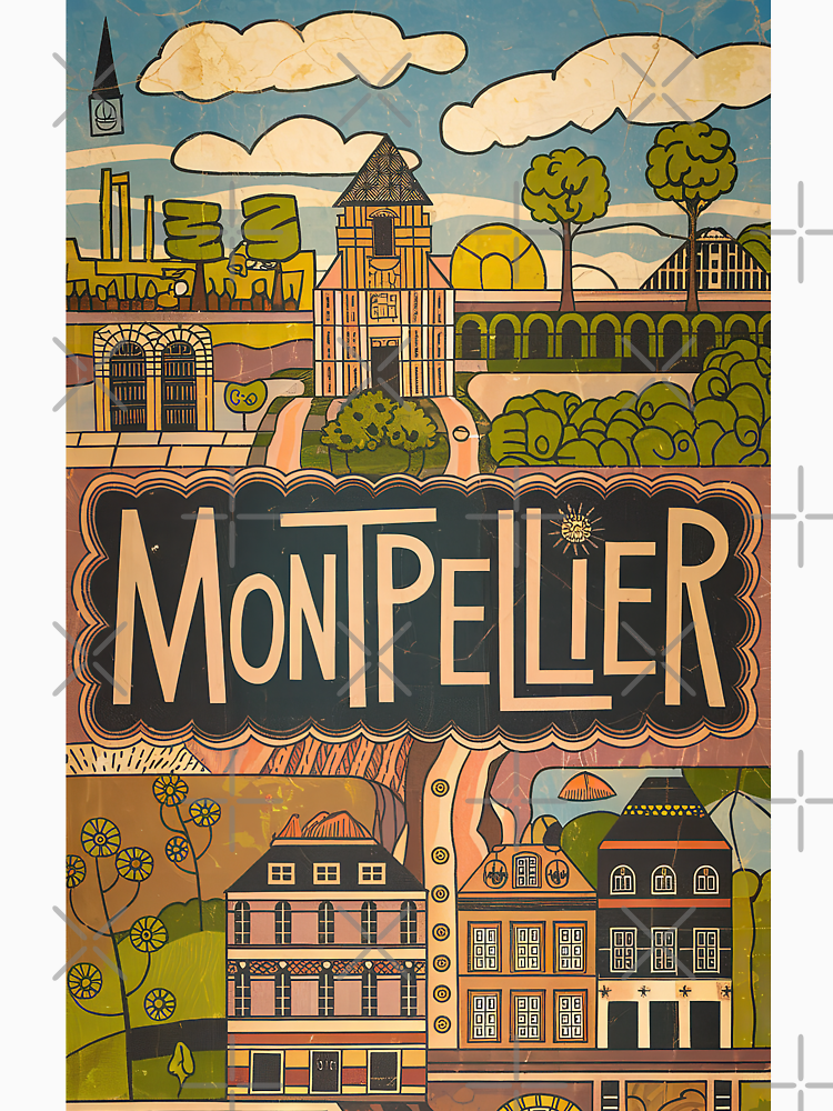 Vintage Montpellier City Of France Whimsical Retro Doodle Typography Art By Edenbliss Style 4