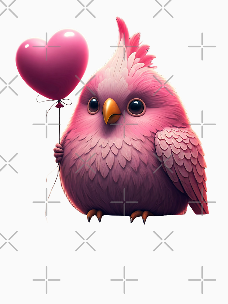 Cute Pink Bird With Heart Balloon By Hjkdillon