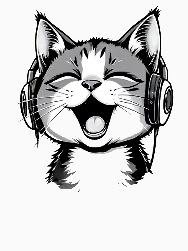 Funny Kitty With Headphones Singing Music Graphic By Bry Services