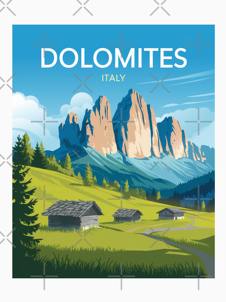 Minimal Dolomites Landscape Italian Alpine Idyll Retro Vintage Travel Poster Italy By Pod24