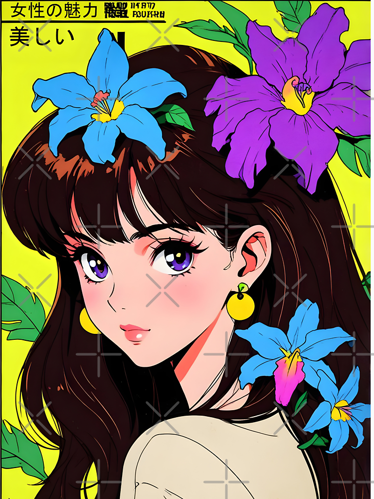 Vintage Woman Cute Flowers Retro Anime By Anime Rewind