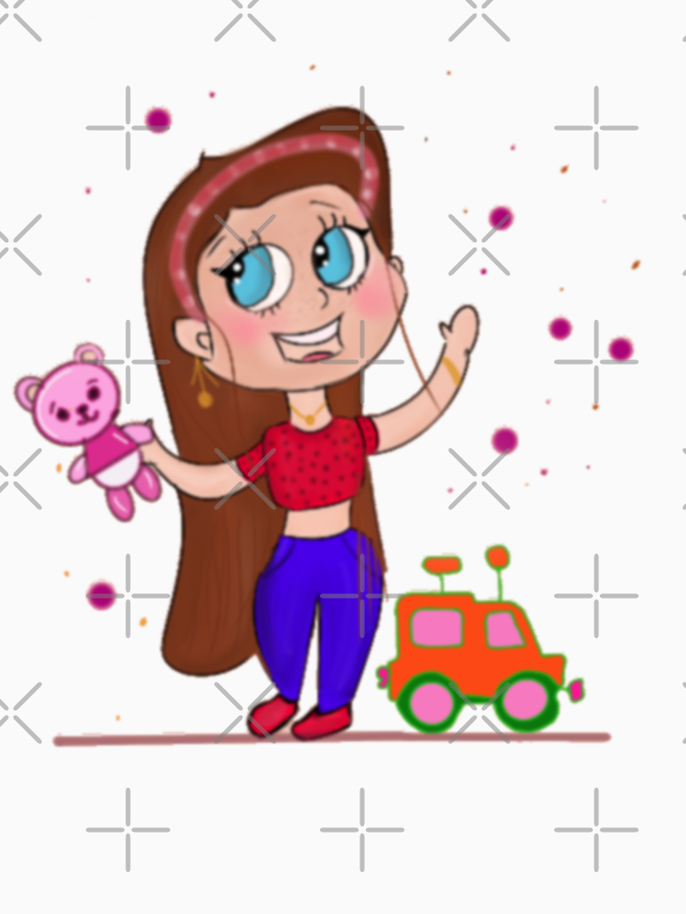 Happy Cute Girl With A Teddy Bear And A Toy Car By Nada Art