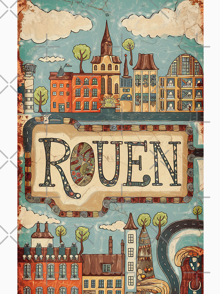 Vintage Rouen City Of France Whimsical Retro Doodle Typography Art By Edenbliss Style 2