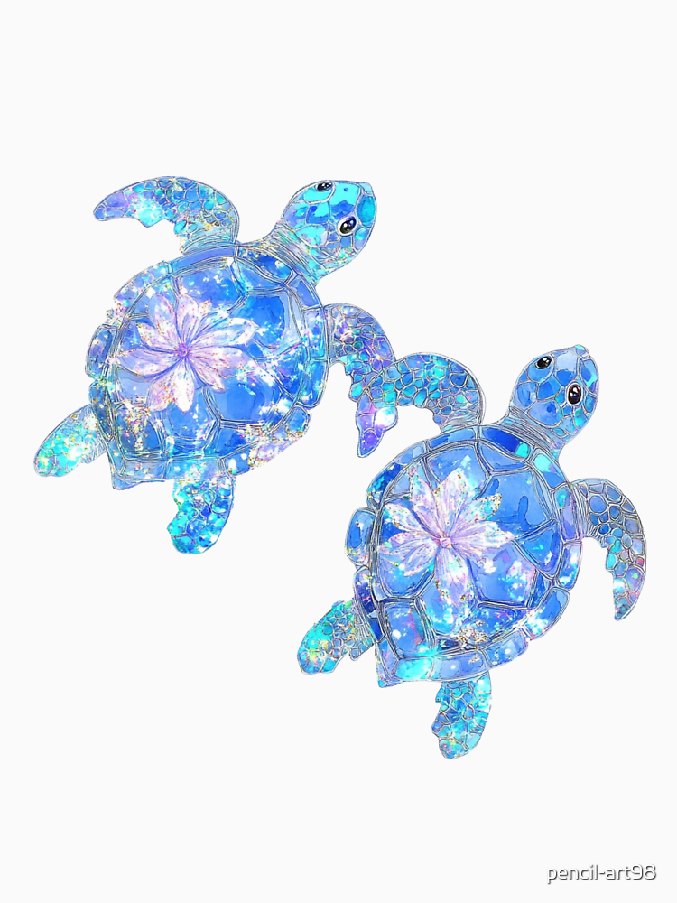 Sea Turtles Blue Pink Neon Love By Pencil Art98