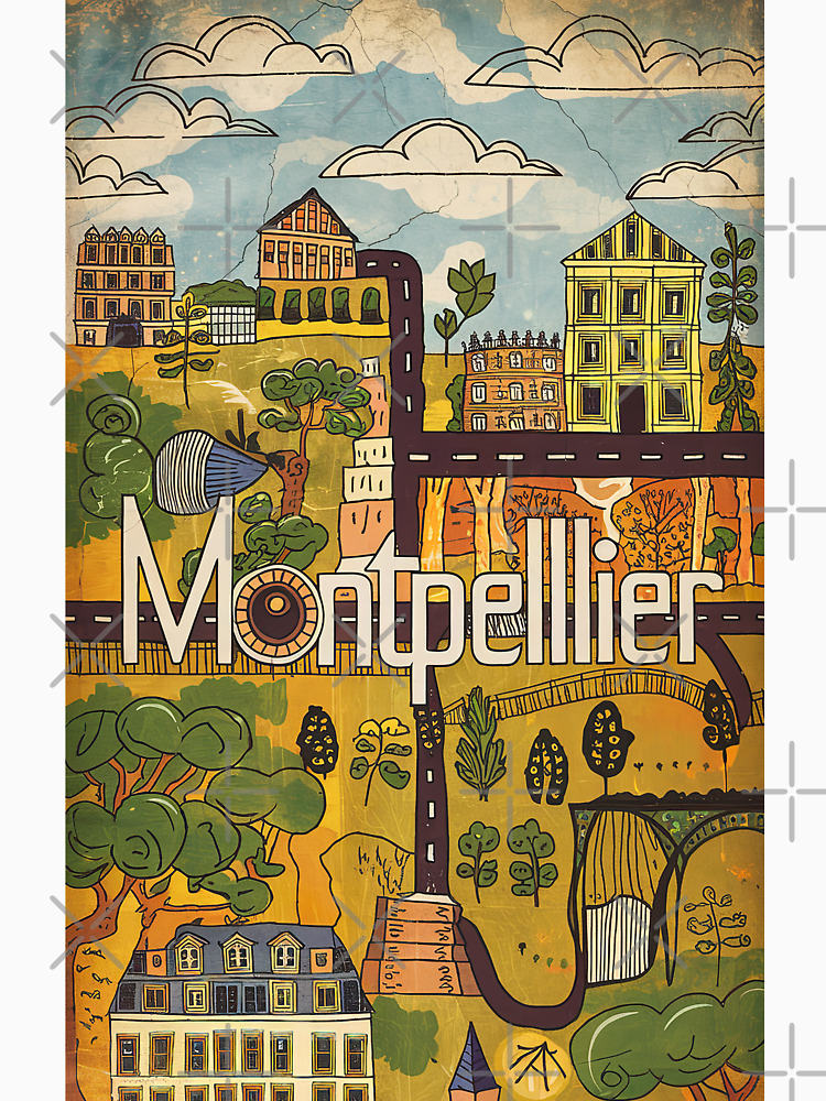 Vintage Montpellier City Of France Whimsical Retro Doodle Typography Art By Edenbliss