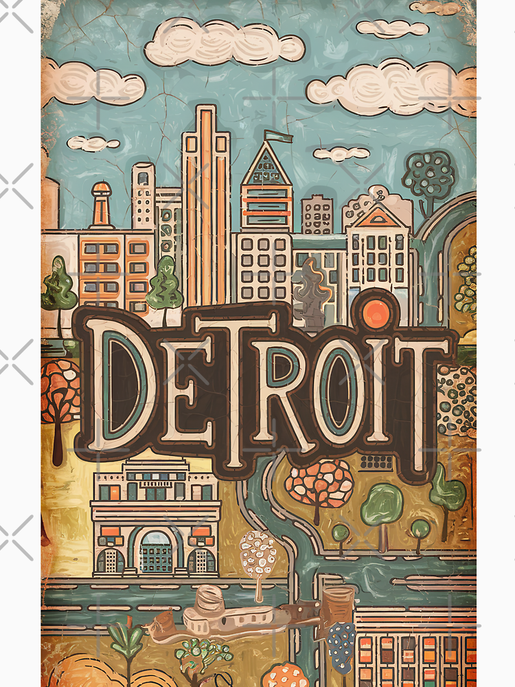 Detroit City Vintage Whimsical Retro Typography Art By Edenbliss