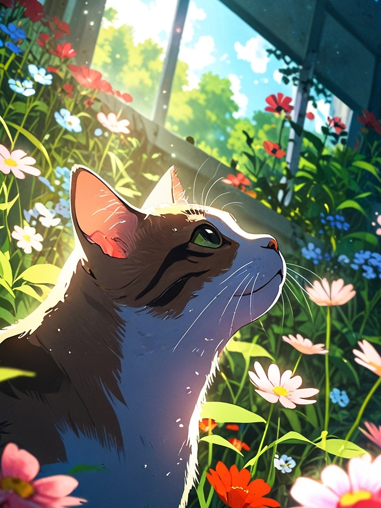 The Cat The Garden And The Light By Rdomdesigns