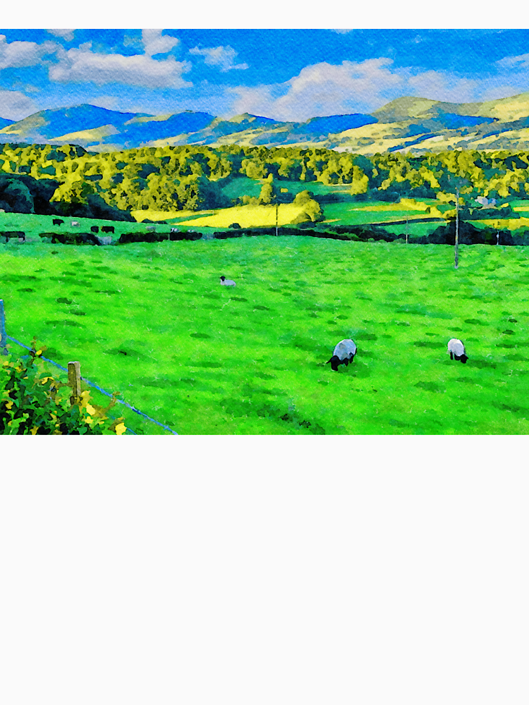 Watercolor Landscape Of Sheep Grazing In Clwydian Range Dee Valey Wales By Gestaltimagery