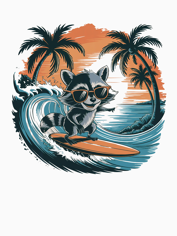 Cute Surfing Raccoon Summer Vibes By Madcatprints