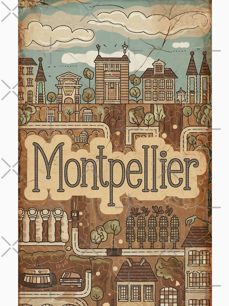 Vintage Montpellier City Of France Whimsical Retro Doodle Typography Art By Edenbliss Style 2