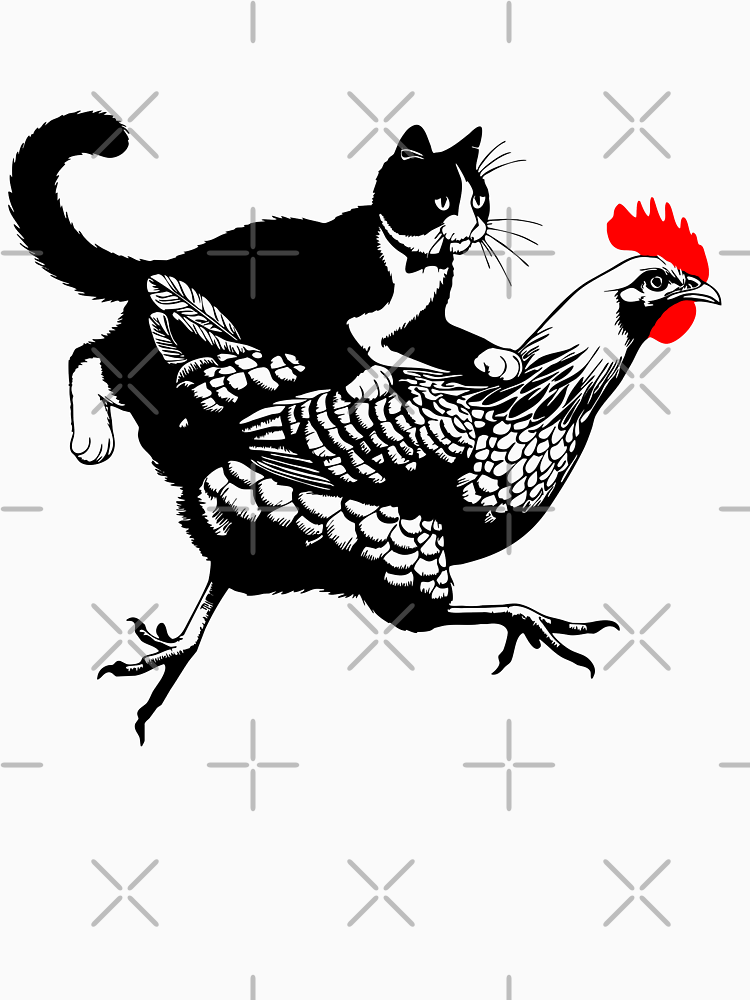 Tuxedo Cat On A Chicken Cat Riding A Chicken By Pattern Zart