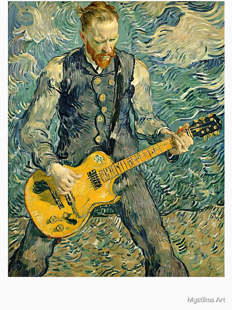 Van Gogh Rocker Guitar Player Music Art Portrait Painting By Mystikosart