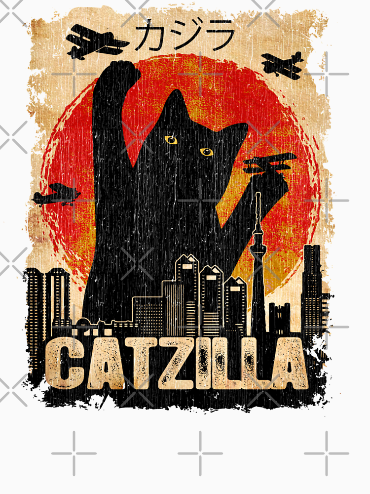 Vintage Catzilla Funny Black Cat T Shirt By Kimwellrena