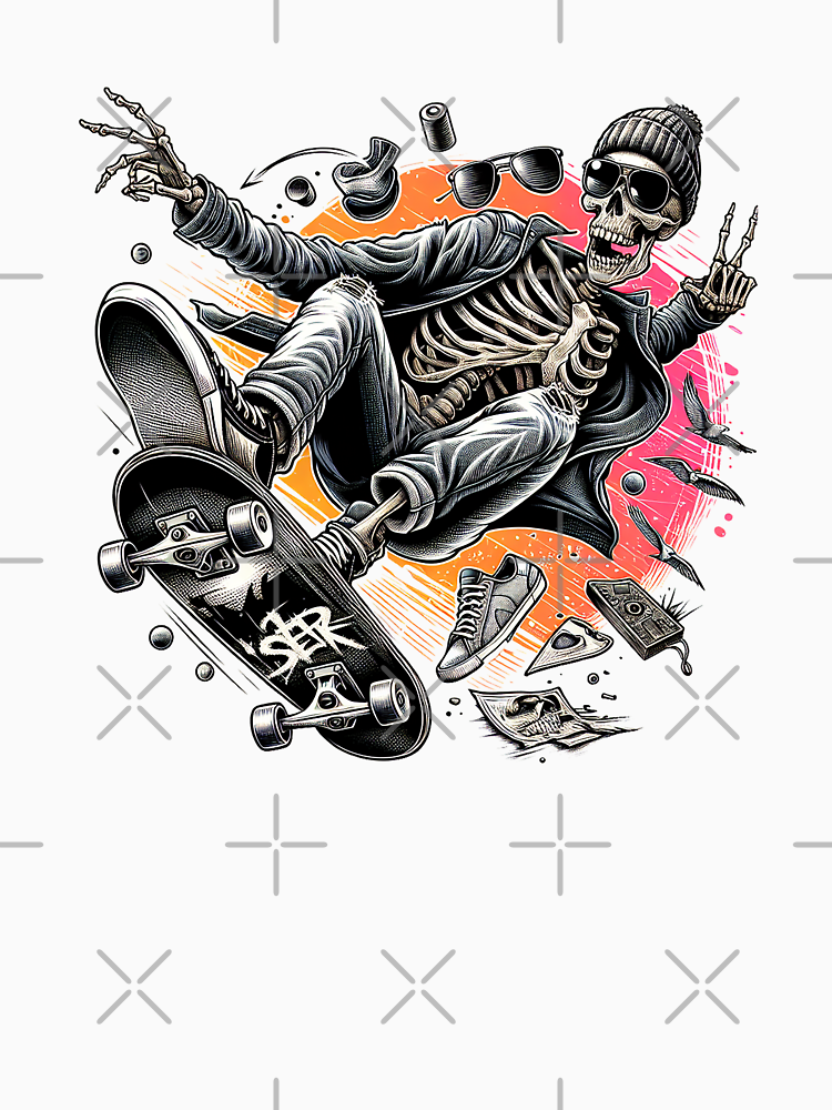 Skeleton On A Skateboard Punk Style By Buketart