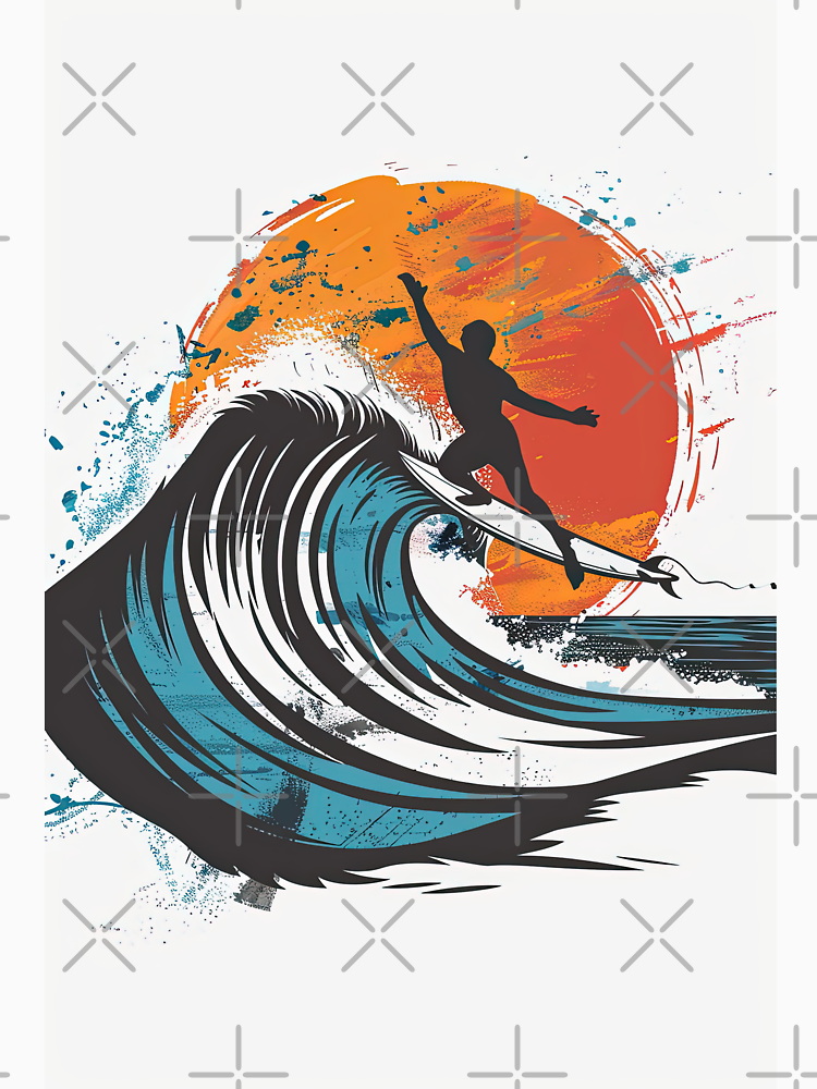 Vibrant Beachside Surfing Illustration With Abstract Waves By Piotrek0001