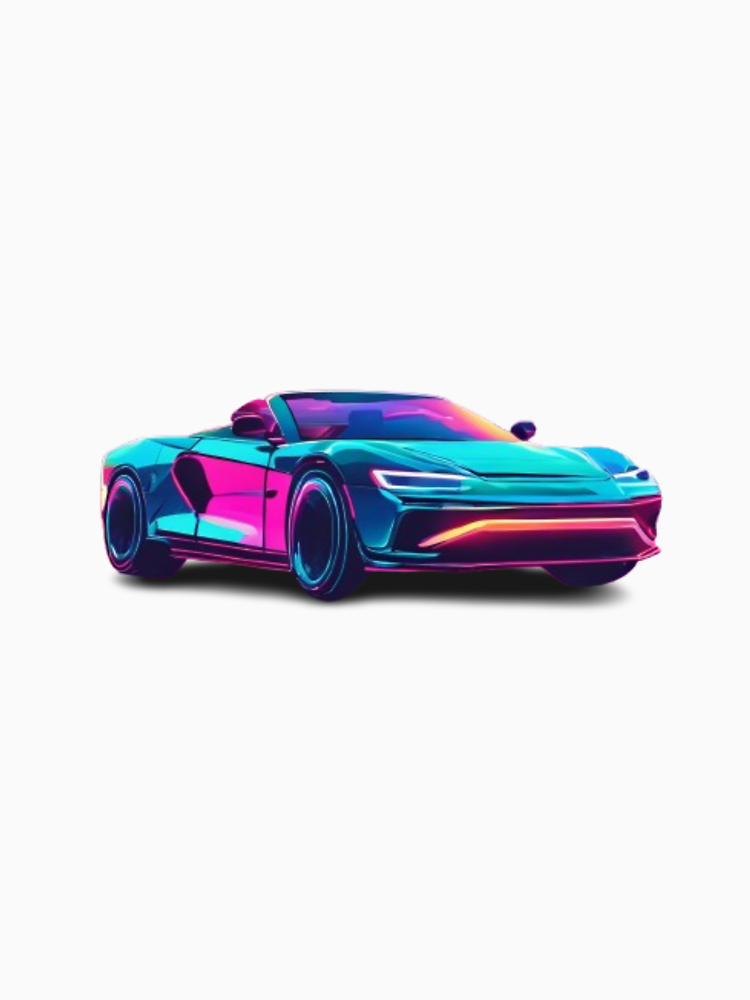 Vibrant Neon Style Design With A Sports Car Driving By Patriotic Sales