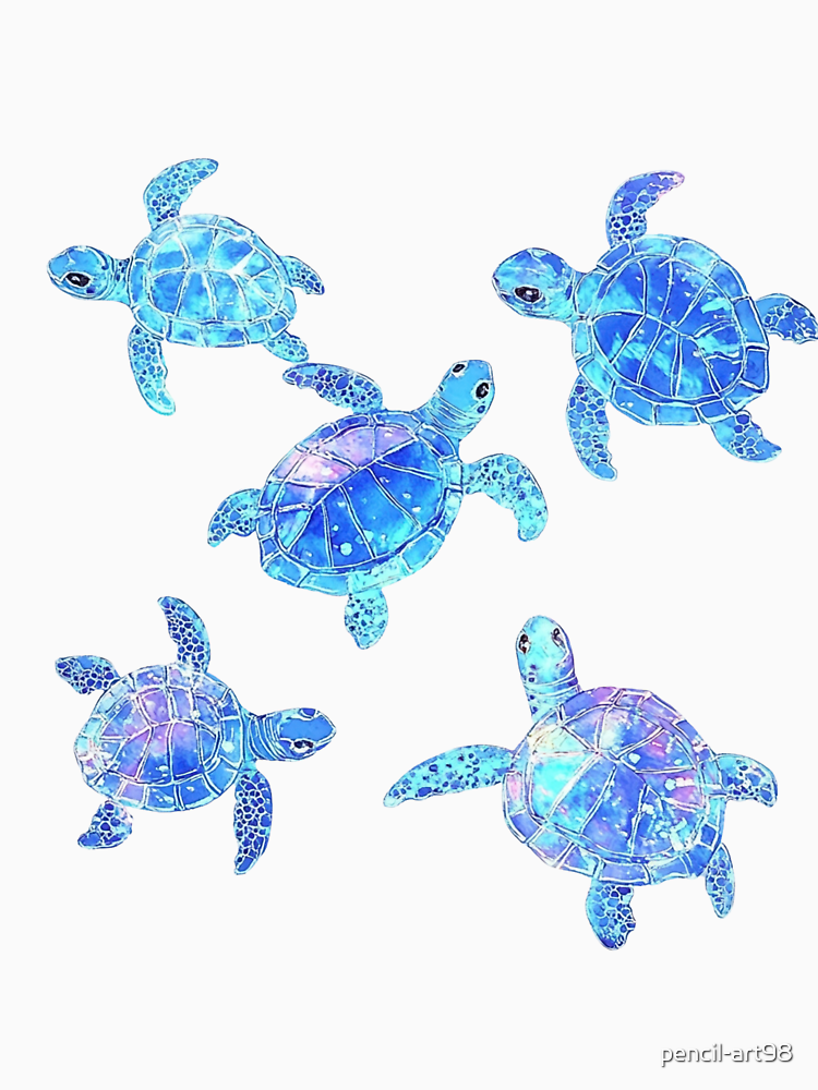 Sea Turtles Blue Pink Neon Love By Pencil Art98 Style 3