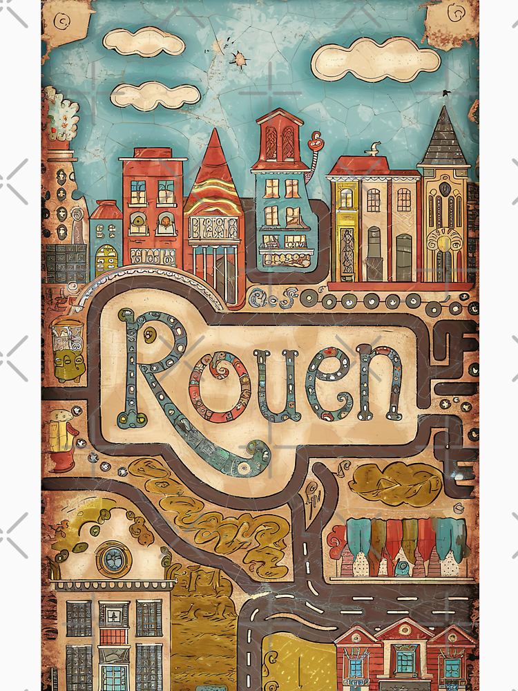 Vintage Rouen City Of France Whimsical Retro Doodle Typography Art By Edenbliss