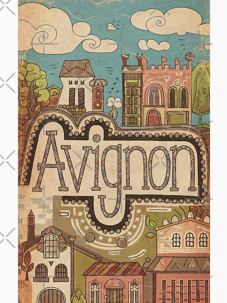 Vintage Avignon City Of France Whimsical Retro Doodle Typography Art By Edenbliss Style 4