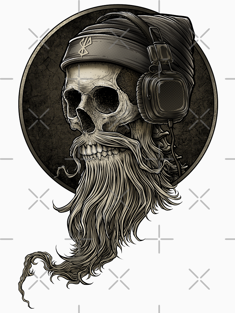 Viking Vintage Skull Beard With Headphone By Winya